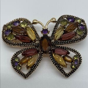 Monet Gold and mult color Gemstone Butterfly Brooch